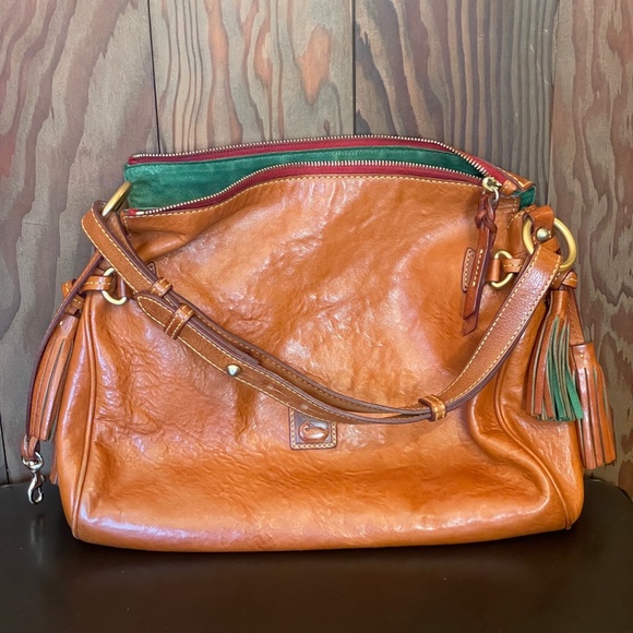 Florentine Leather Medium Zip Hobo Handbag - Natural Brown - Picture 3 of 12